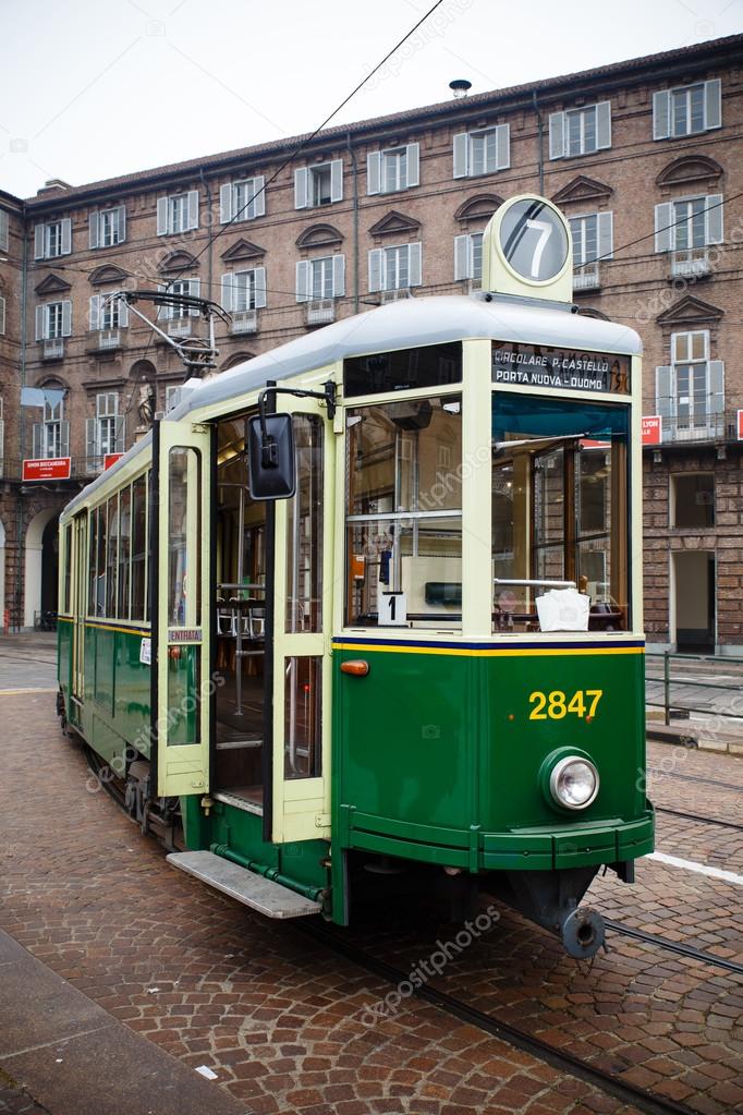 Vintage historical tramway train in Turin, Italy