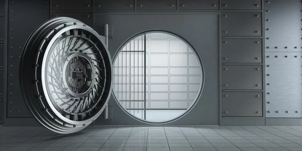 3D-rendering av en öppnade stora tomma bank vault framifrån — Stockfoto