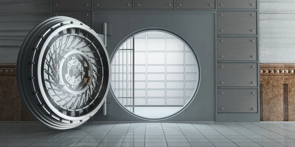 3D render bir açılan büyük boş banka tonoz Önden Görünüm