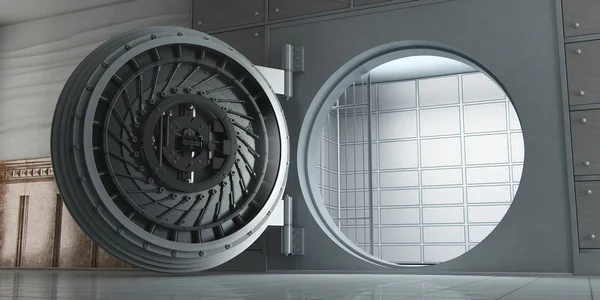 açılan büyük boş banka tonoz perspektif görünüm 3D render