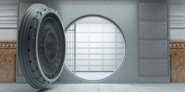 3D render bir açılan büyük boş banka tonoz Önden Görünüm