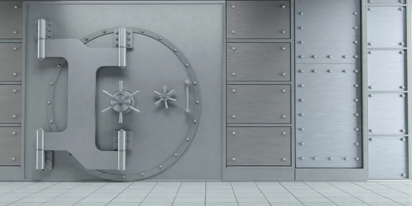 3D-rendering av en stängd stor bank vault dörrar framifrån — Stockfoto