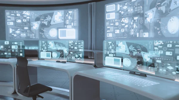 Interior do centro de comando vazio, moderno e futurista — Fotografia de Stock