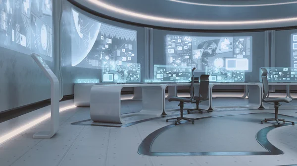 Empty, modern, futuristic command center interior — Stock Photo, Image