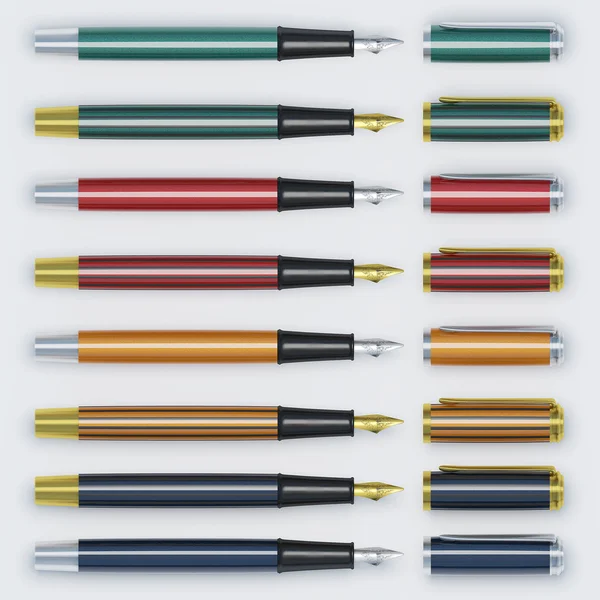 Set of colorfull pens with nib side by side — Stock fotografie