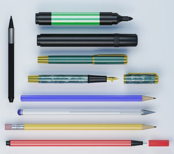 Set of different colorfull office tools laying side by side — Stock fotografie