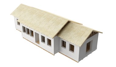 Yeni inşaat ev ahşap çerçeve biçilmiş kaftan ve beyaz zemin üzerine Alçıpan