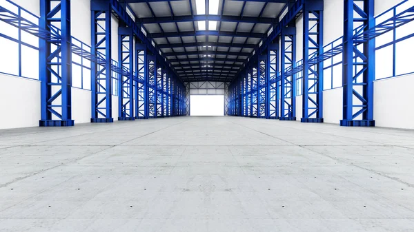 青い塗装建設インテリアと空の倉庫 — ストック写真
