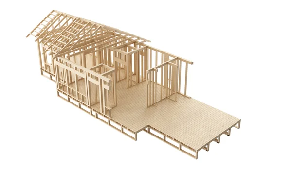 Nieuwe bouw huis houten framing uitgesneden op witte achtergrond — Stockfoto