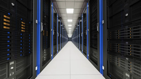 Inside the long server room tunnel — Stock Photo, Image