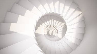Beyaz spiral merdiven güneş ışık soyut
