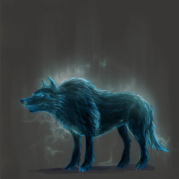 Standing mythical wolf in rain concept art — Stock Photo, Image