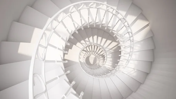 Güneş Işık soyut raylar ile beyaz spiral merdivenler