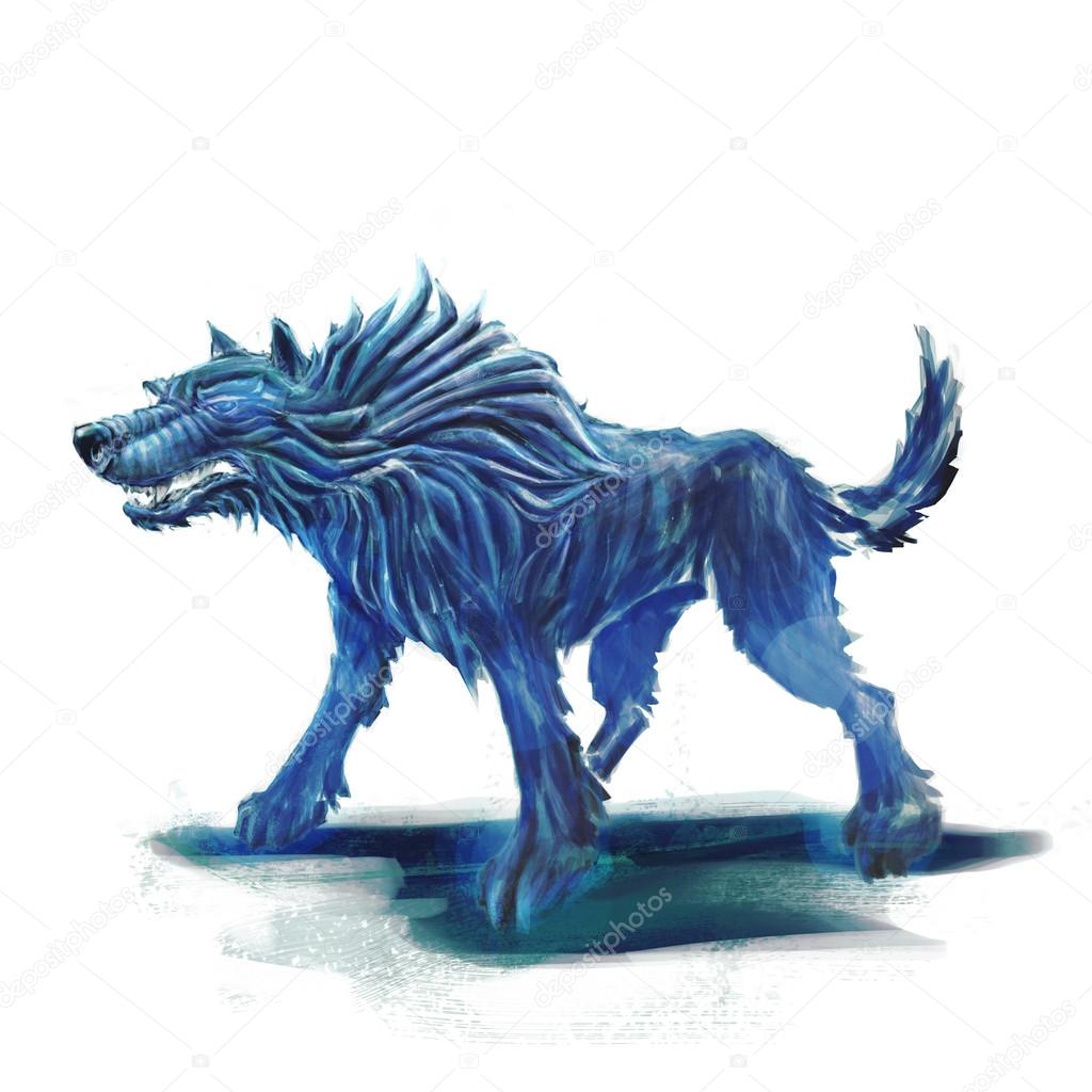 Standing ice wolf concept art on white background