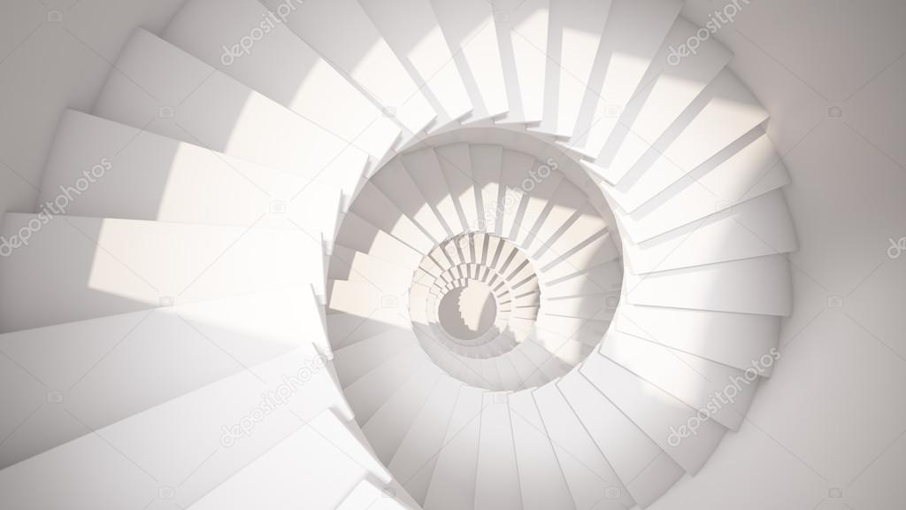 White spiral stairs in sun light abstract