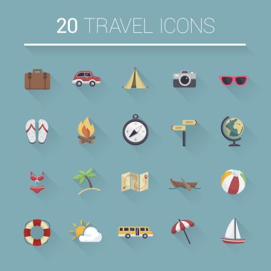 Renkli karikatür seyahat etmek simge seti