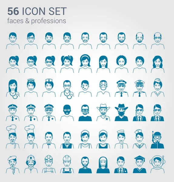 Conjunto de iconos de personas y profesiones regulares — Vector de stock