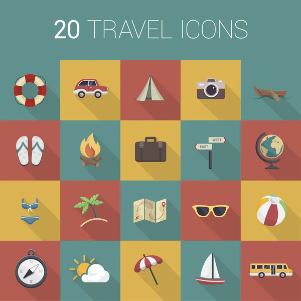 Conjunto de iconos de viaje colorido — Vector de stock