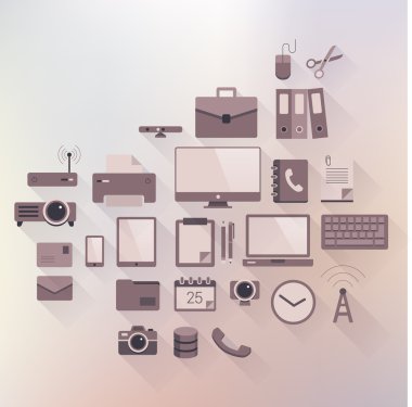 Sepya ofis ve iş Icon set gölgeler ile.