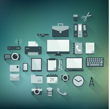 Ofis ve iş simgesi gölgelerle seti yeşil.