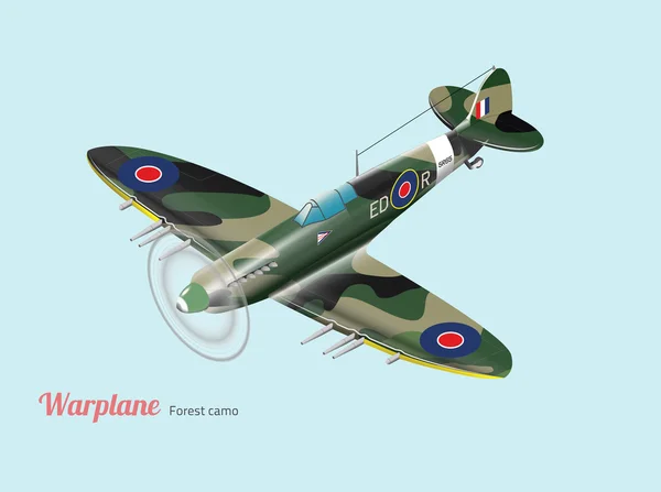 Guerre mondiale Avion de guerre britannique vecteur isométrique en camouflage vert — Image vectorielle