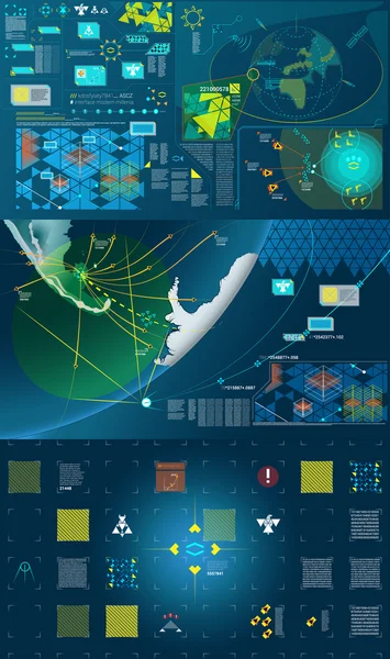 Gui holográfico de guerra moderna azul oscuro, verde y amarillo ilustración — Archivo Imágenes Vectoriales