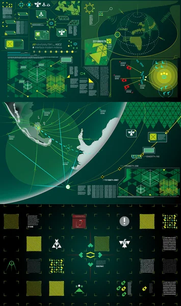 Dunkelgrüne, weiße und gelbe holographische Gui-Illustration der modernen Kriegsführung — Stockvektor