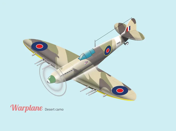 Guerre mondiale Avion de guerre britannique vecteur isométrique en camouflage désert — Image vectorielle