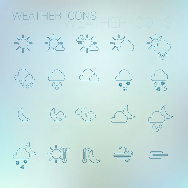 Dark blue weather icon set with light blurred background — Stock Vector