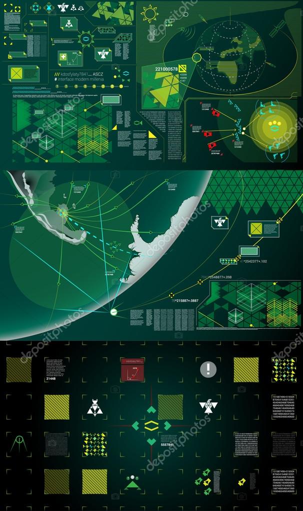 Dark green, white and yellow modern warfare holographic gui illustration