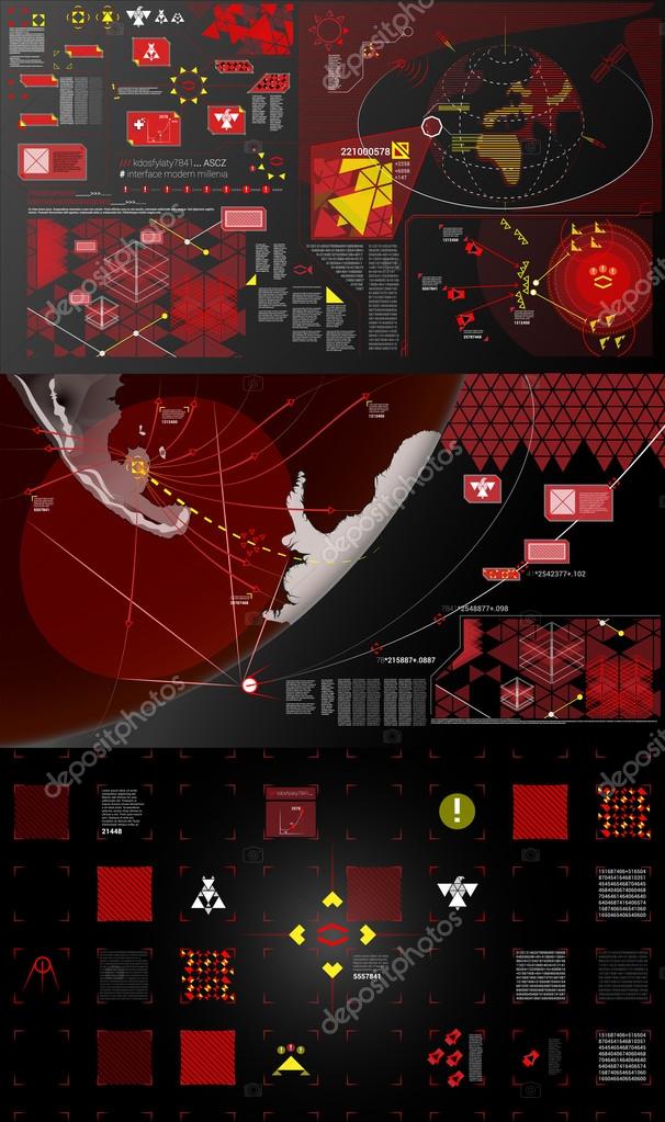 Dark red, black and yellow modern warfare holographic gui illustration