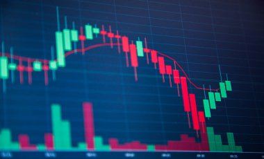 Mavi Arkaplanda Borsa Çizelgesi. Hisseler düşüyor ve stoklanıyor