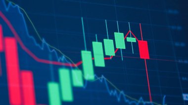 Mavi Arkaplanda Borsa Çizelgesi. Hisseler düşüyor ve stoklanıyor