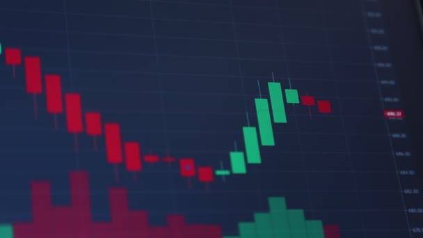Grafiek van de aandelenmarkt op blauwe achtergrond. delen drop down en voorraad op — Stockvideo