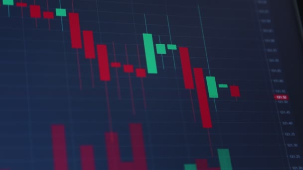 Grafiek van de aandelenmarkt op blauwe achtergrond. delen drop down en voorraad op — Stockvideo