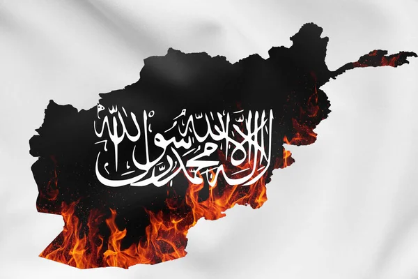 Islamski Emirat Afganistanu flaga narodowa w ogniu — Zdjęcie stockowe