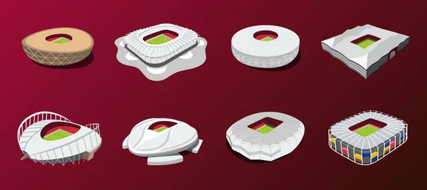 Qatar Coupe du monde 2022 stade. Prêts pour les stades de football. Stades de football bâtiments. Coupe du monde. — Image vectorielle