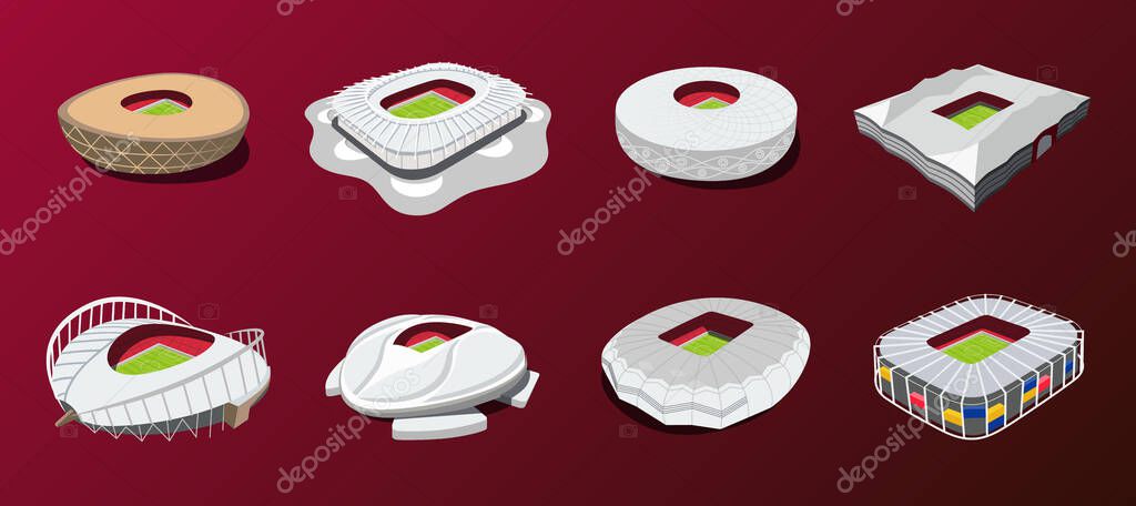 Qatar world cup 2022 stadium. Set for Football arenas. Soccer stadiums buildings. World cup