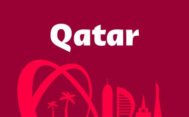 Burgundy rengi ulusal bayrak üzerine Katar siluet binası.