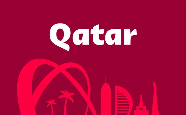 Katar Sylwetka Budynku Bordowy Kolor Flagi Narodowej — Wektor stockowy