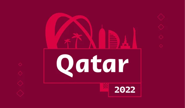 Qatar Siluett Byggnad Vinrött Färg Nationell Flagga — Stock vektor