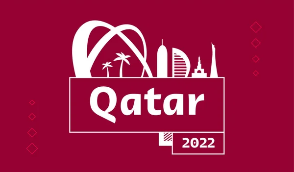 Qatar 2022 Edificio Silueta Color Burdeos Bandera Nacional — Vector de stock