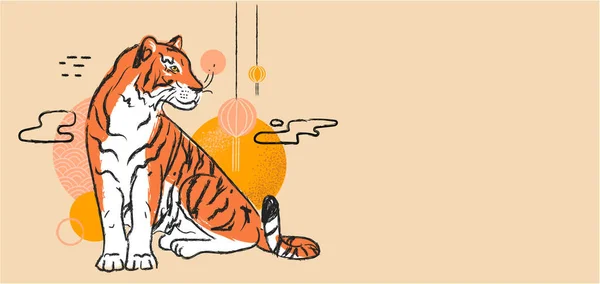 Kinesiska Nyår 2022 Tiger Beidge Bakgrund — Stock vektor