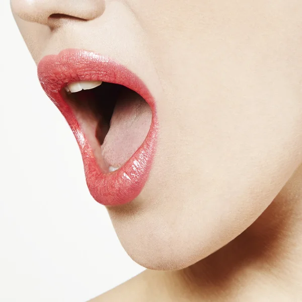 Mouth open with pink lips — Stock Photo, Image