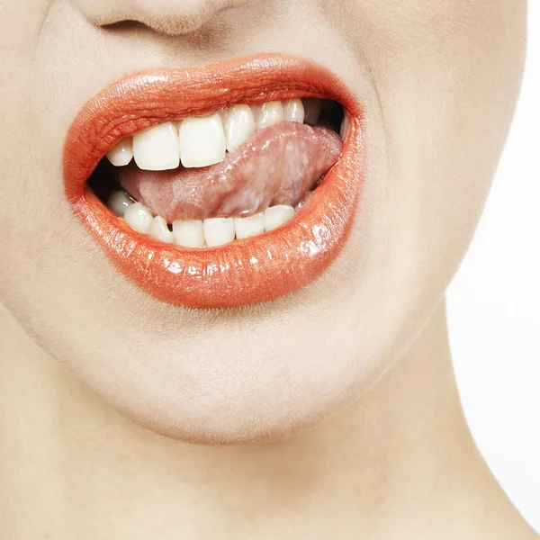 Mouth with orange lips — Stock Photo, Image