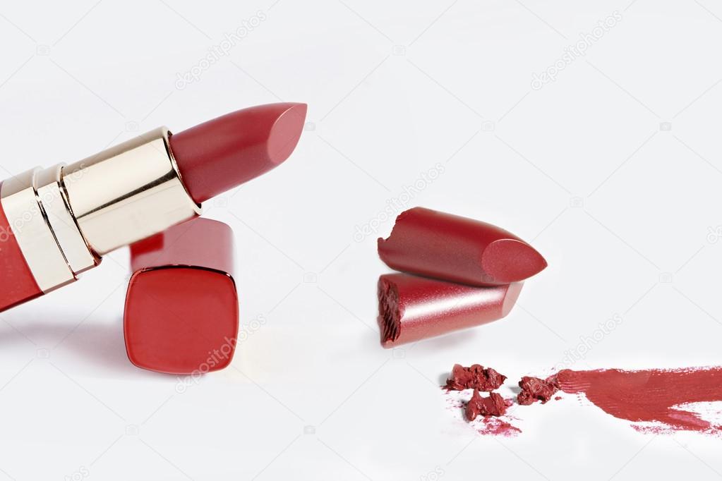 still life red lipstick texture