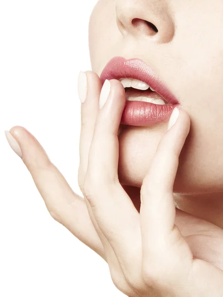 Pink lips and hand — Stock Photo, Image