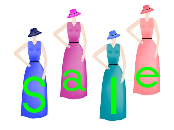 Chicas en vestidos coloridos — Vector de stock