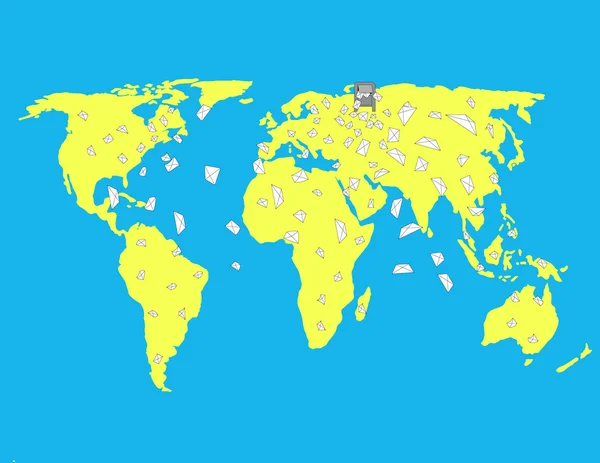 邮箱发送出的世界地图上的字母 — 图库矢量图片