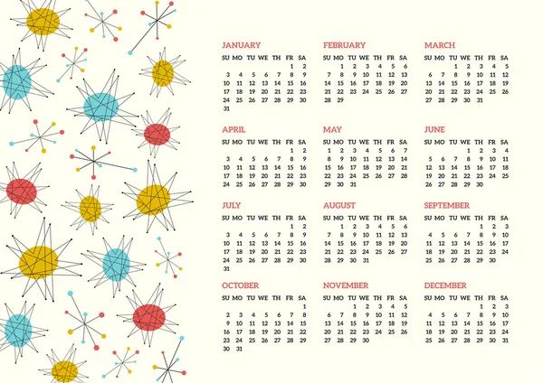 Calendrier 2016 du milieu du siècle — Image vectorielle